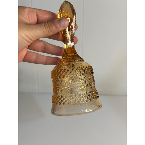 Vintage 80s Peach Glass Bell 5.75" Ornate Patterned Collectible Home Decor Retro - Picture 3 of 6